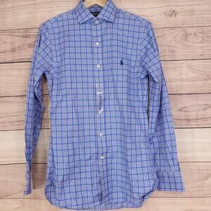 NWOT Polo Ralph Lauren Dress Shirt Mens 14.5 32/33 Blue Plaid Slim Fit Button